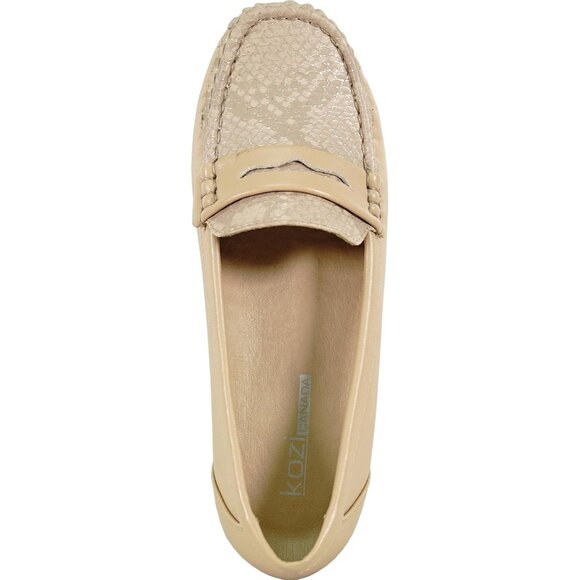 Women Champagne Faux Leather Round Toe Removable Insole Wedge Slip-On Loafer - Picture 3 of 8